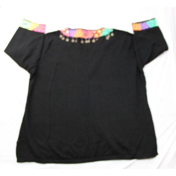 Boerek Womens 3X Black Embroidered Tunic With Colorful Patchwork & Coin Accents - Picture 8 of 10